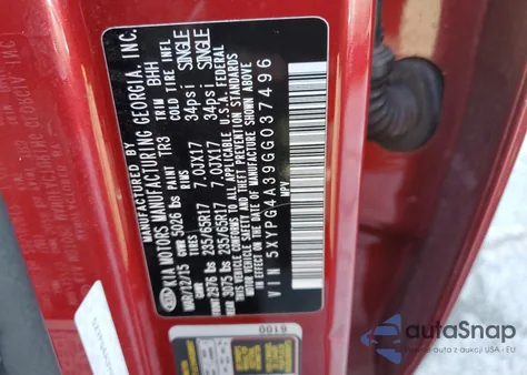 2016 Kia Sorento Lx z USA, uszkodzony, nr VIN 5XYPG4A39GG037496